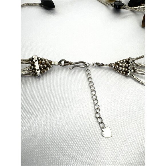 Multi-Strand Beaded Necklace With Black & Brown Beads Adjustable Chain - Picture 6 of 6